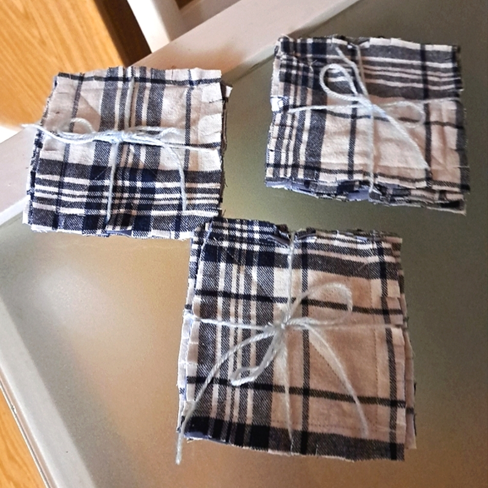 (4) Washable Plaid Fabric Rag Coasters Set. 5"x5"